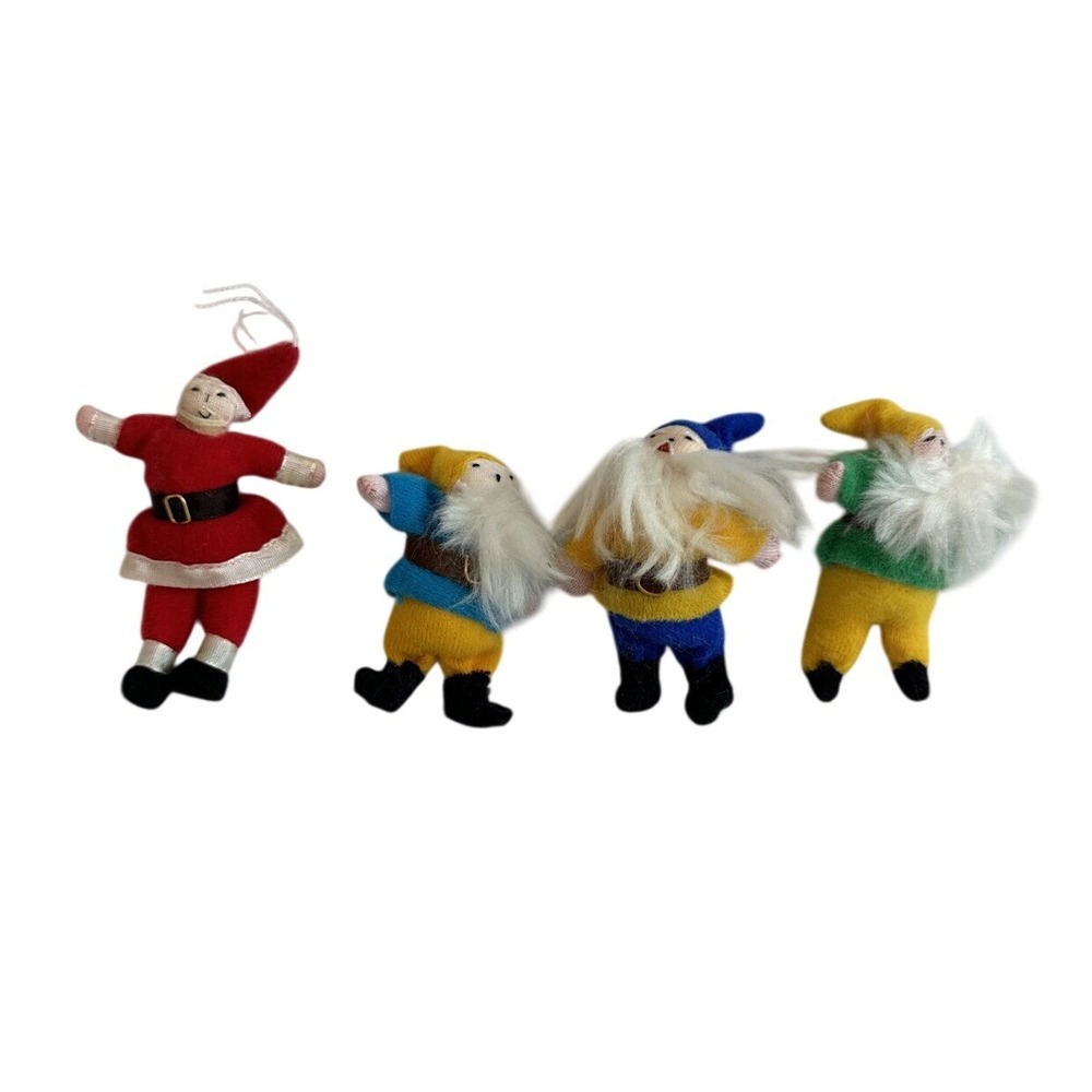 Vintage Felt Christmas Characters Lot 4 Santa Claus Gnomes Elves 3 Inch Figures
